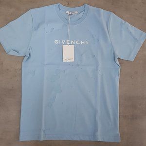 Givenchy Men Logo Printed Destroyed Style Blue Tee